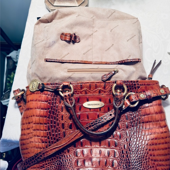 Brahmin Mini Asher Satchel Pecan Melbourne Crocodile Embossed Leather Bag - Picture 11 of 15